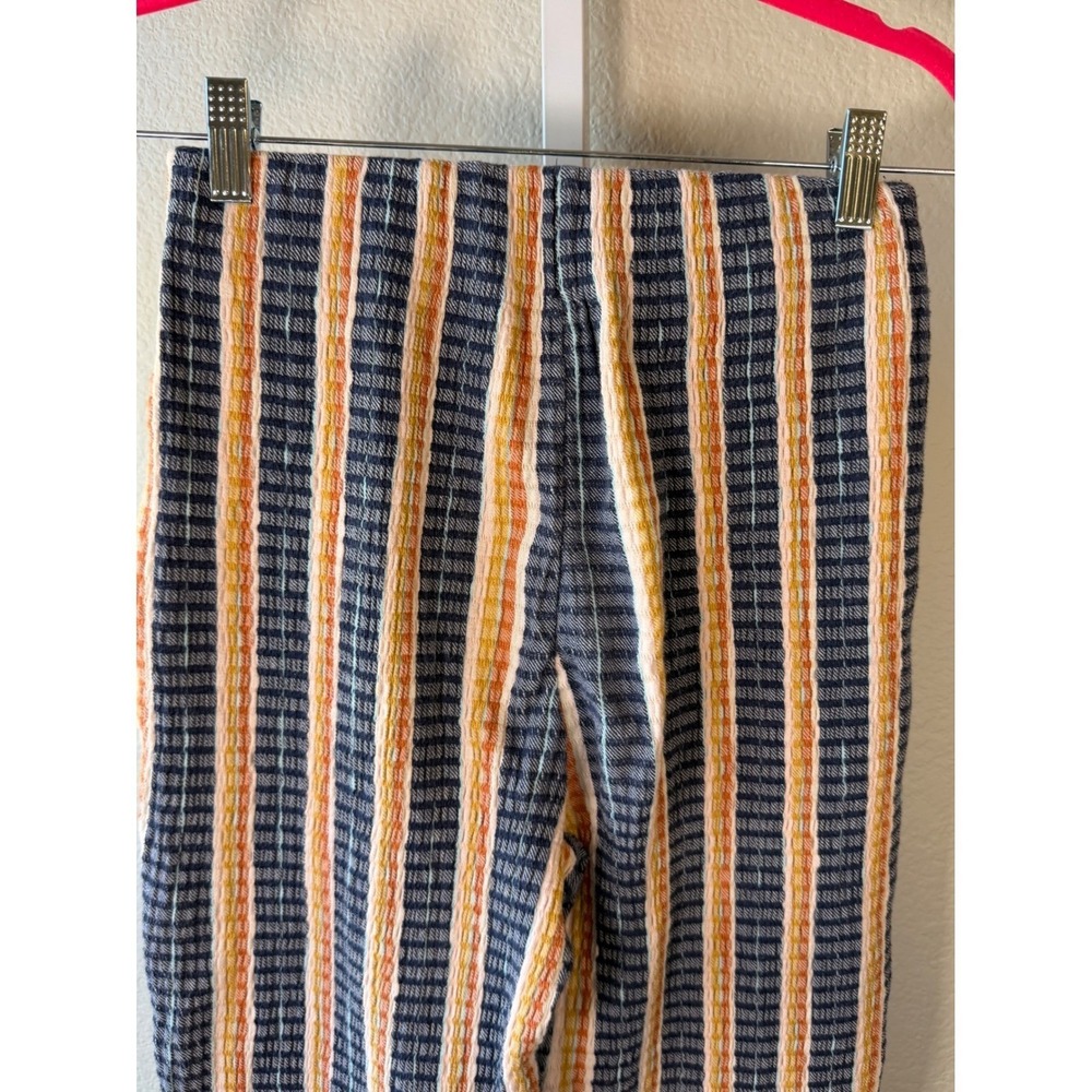 Free People XS Striped Flare Pants Blue Orange Textured High Waist Boho Retro - Picture 10 of 10